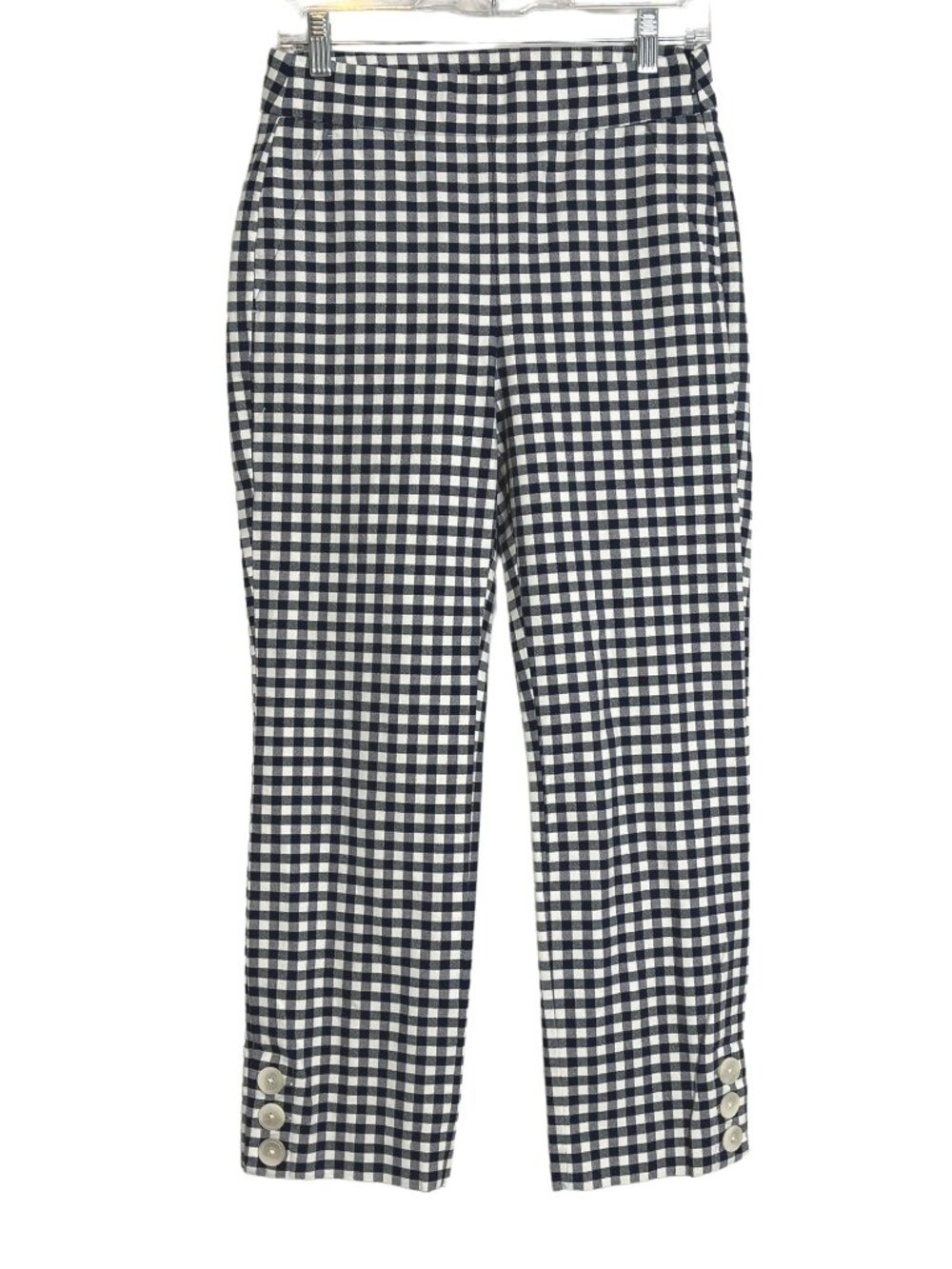 J Crew Women’s High Rise Straight Pants Size 4 Navy Blue White Plaid Gingham
